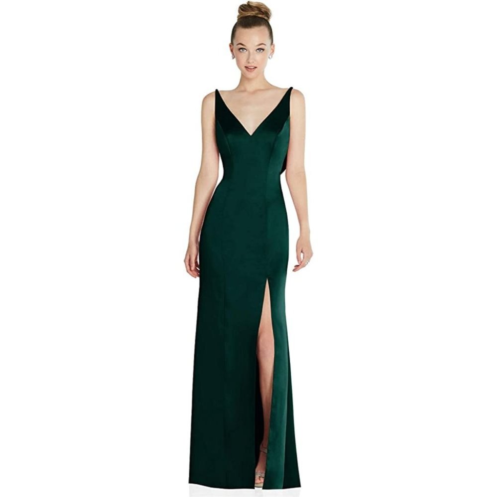 After Six Cowl Back Drape Women's Maxi Slit Dress Formal Gown Charmeuse NWT